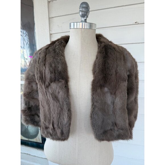 unbranded Tops - Vintage 40's Smoke Gray Muskrat Fur Stole Capelet